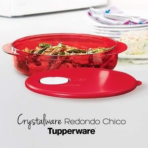 Crystalware rounded red food container.